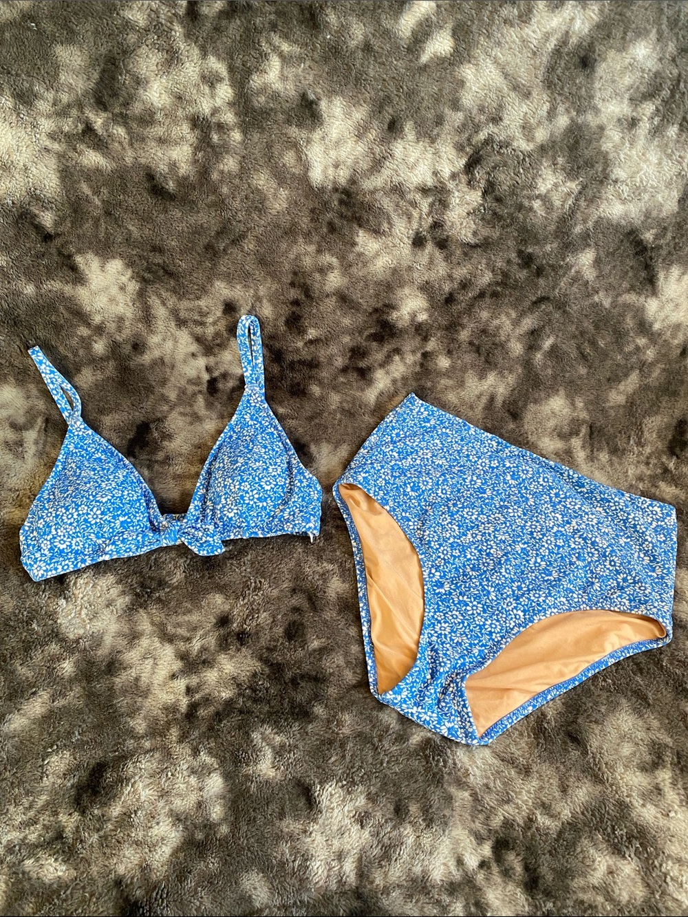 J Crew Light Blue with White Flowers Swim Suit